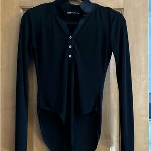Zara Black Asymmetrical Long Sleeve Bodysuit